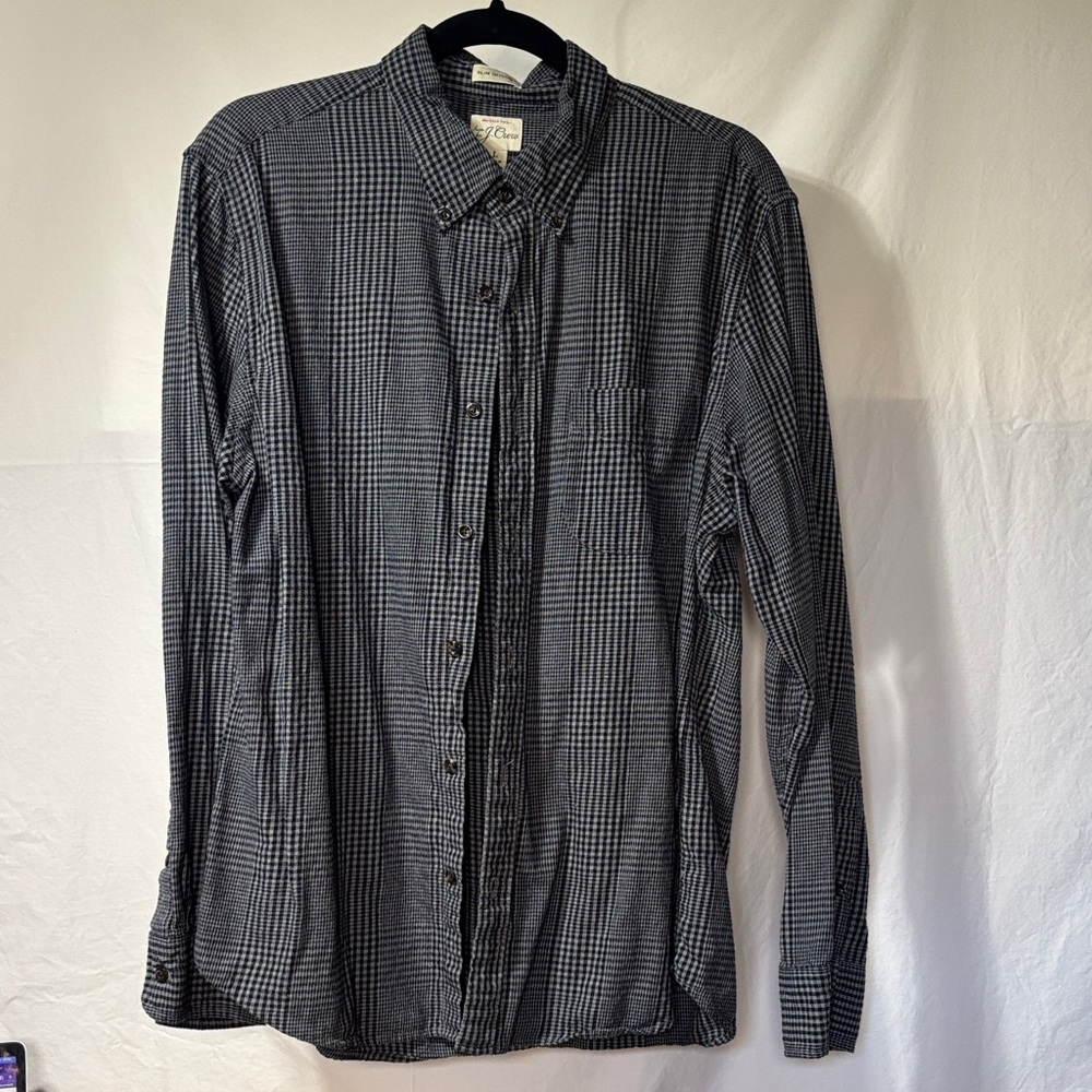 J. Crew Men's Black and Gray Plaid Button-Down Shirt